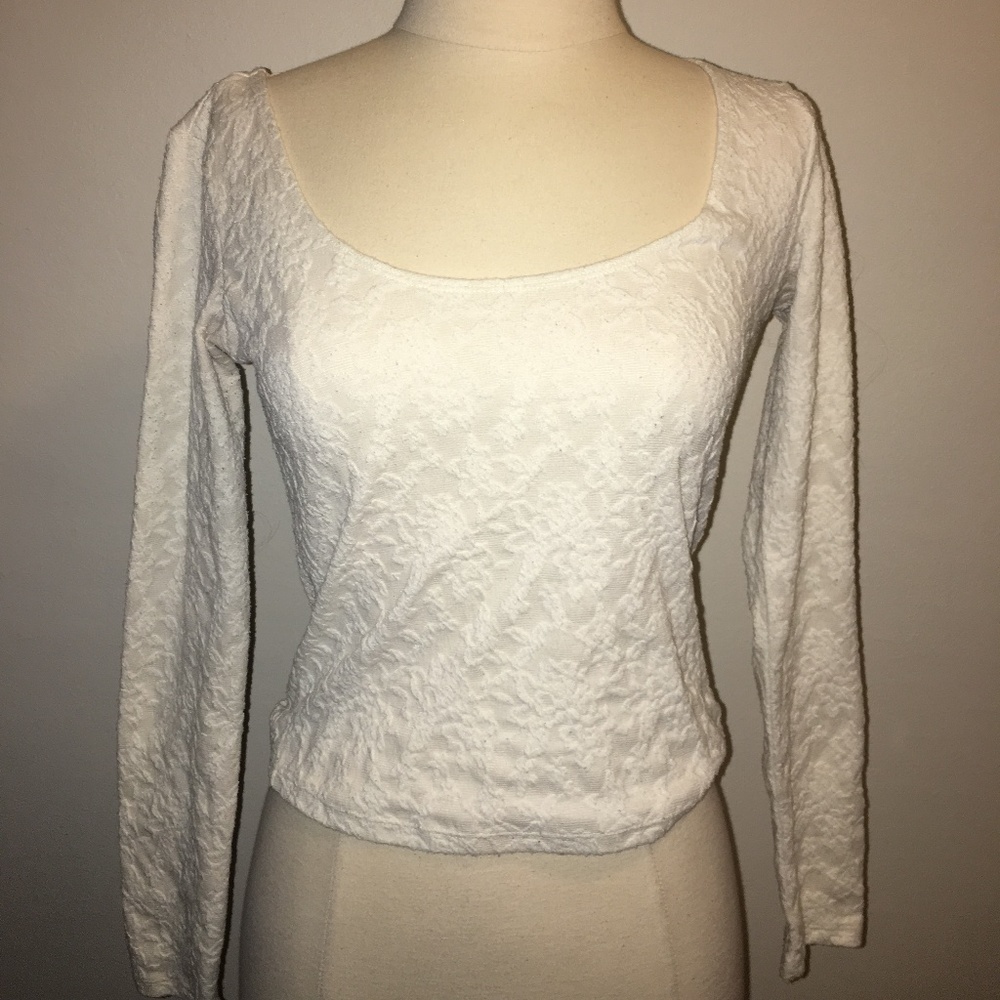 Cream Floral Crop Top Long Sleeve